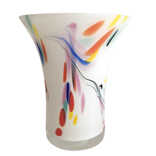 Eisch Vase Opalglas überfangen Farbeinlagen